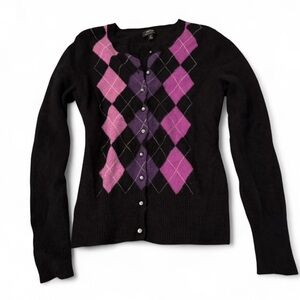 100% Cashmere Apt 9 Argyle Pattern Black and Purple Women's Sweater